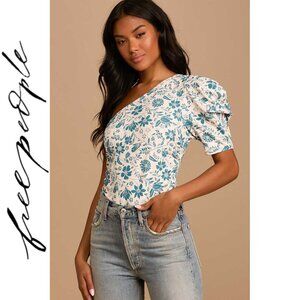 ☀️ Free People Somethin Bout You Floral Bodysuit Cream Teal Medium
